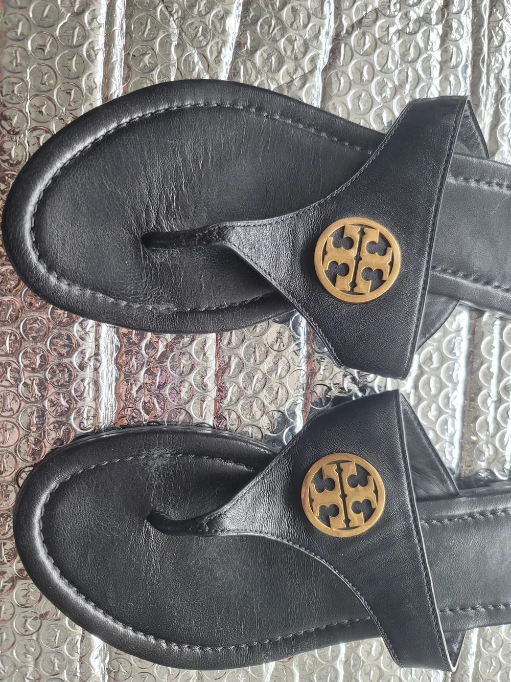 Tory Burch Black Miller Thong Sandals with Gold Logo